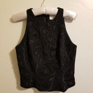 Cache Top 2 Black Beaded Shell Rear Zipper Dressy